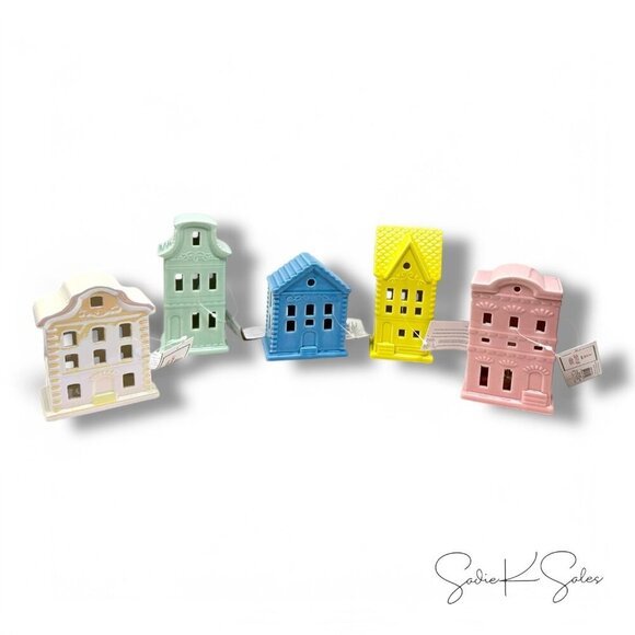 Target Bullseye Easter Ceramic Pastel Light Up Village Houses LED Set of 5 - Picture 8 of 9